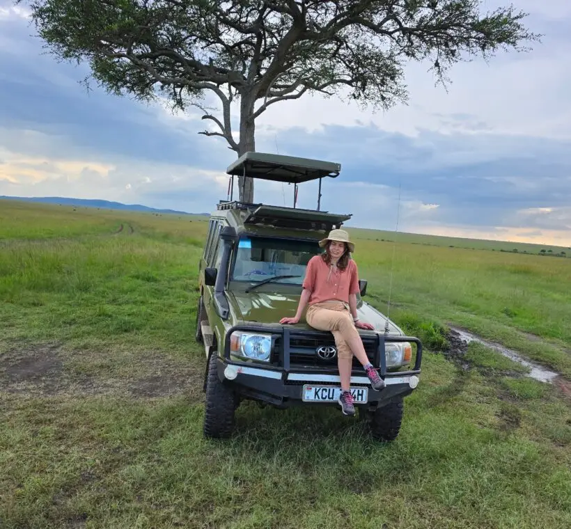 A happy tourist on safari